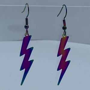 NWT. Handmade Shimmering Iridescent Rainbow Lightning Earrings!